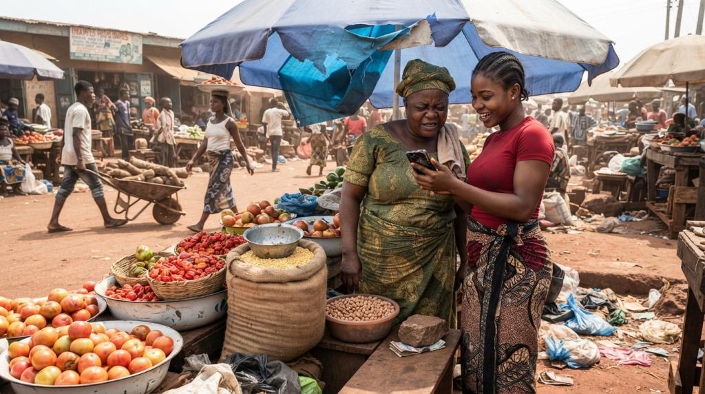 Market traders with fresh produce