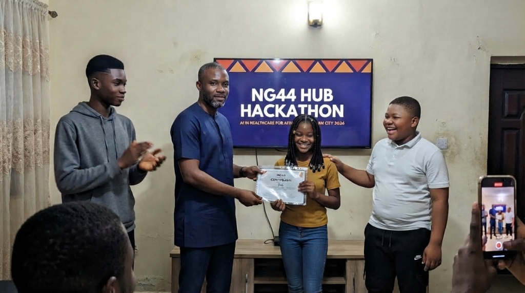 Winning hackathon team receiving their certificate